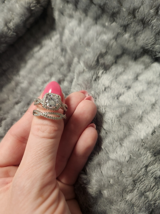 Jewelry - Silver Halo Engagement Ring Set in White- Travel Set (Size 7)